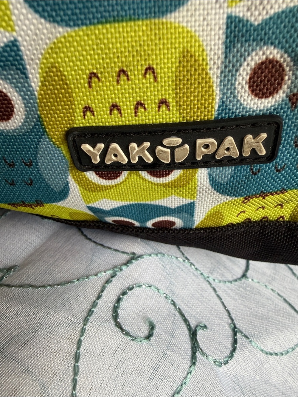Yak Pak Owl Print Tote in Yellow and Teal with Black Straps - Picture 5 of 9